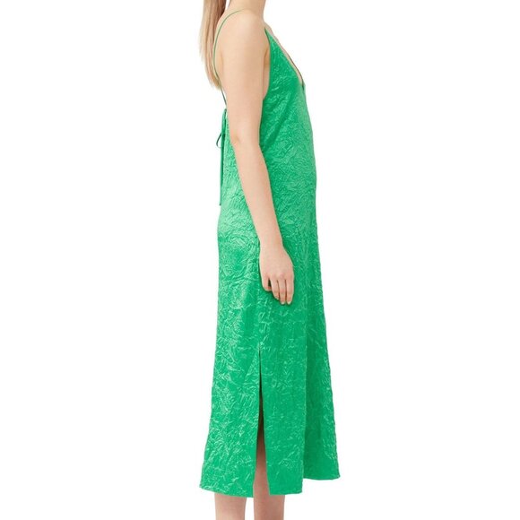 Ganni Crinkled Satin Slip Dress In Bright Green - Picture 3 of 4